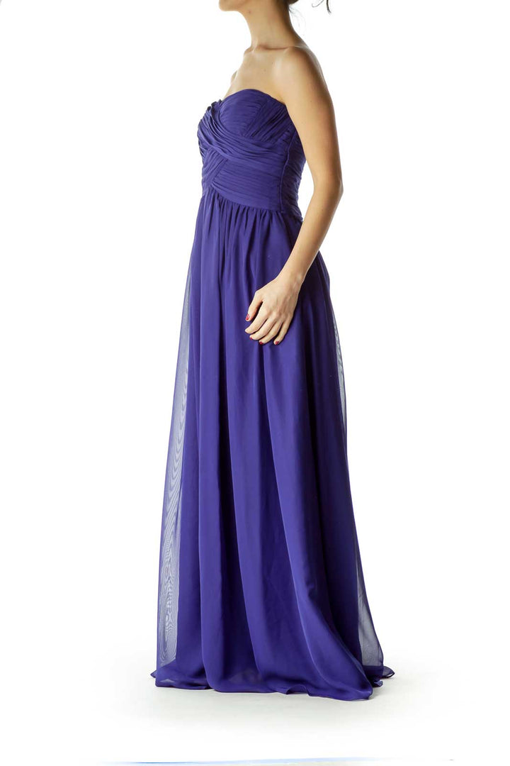 Blue Strapless Empire Waist Evening Dress