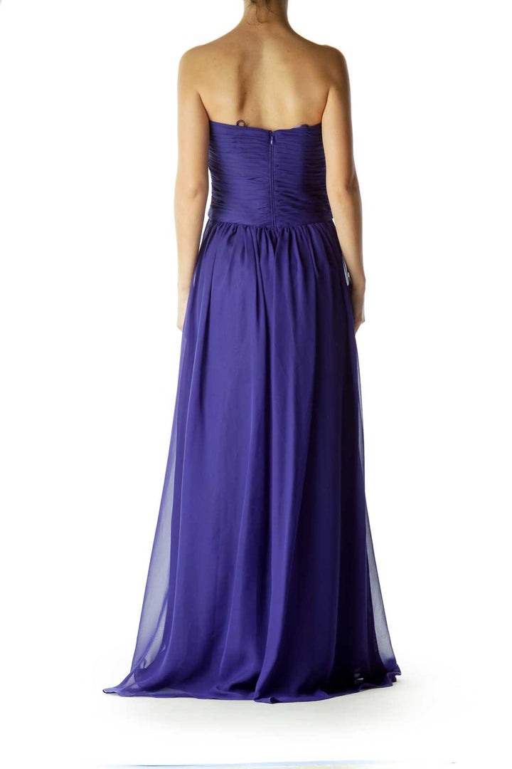 Blue Strapless Empire Waist Evening Dress