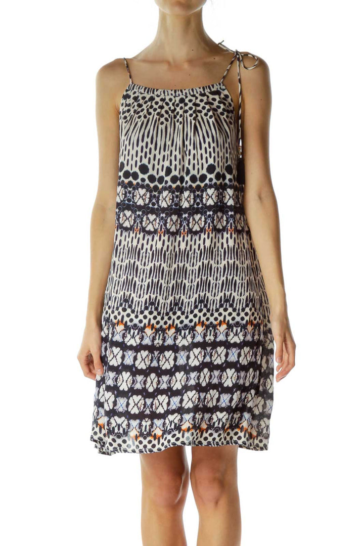 Navy Beige Print Tent Dress