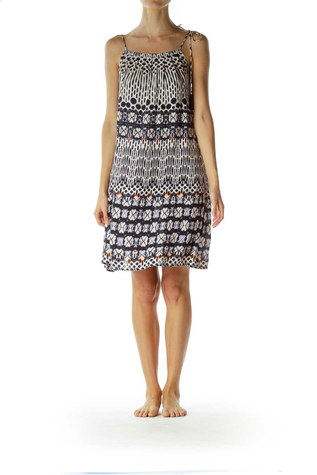 Navy Beige Print Tent Dress