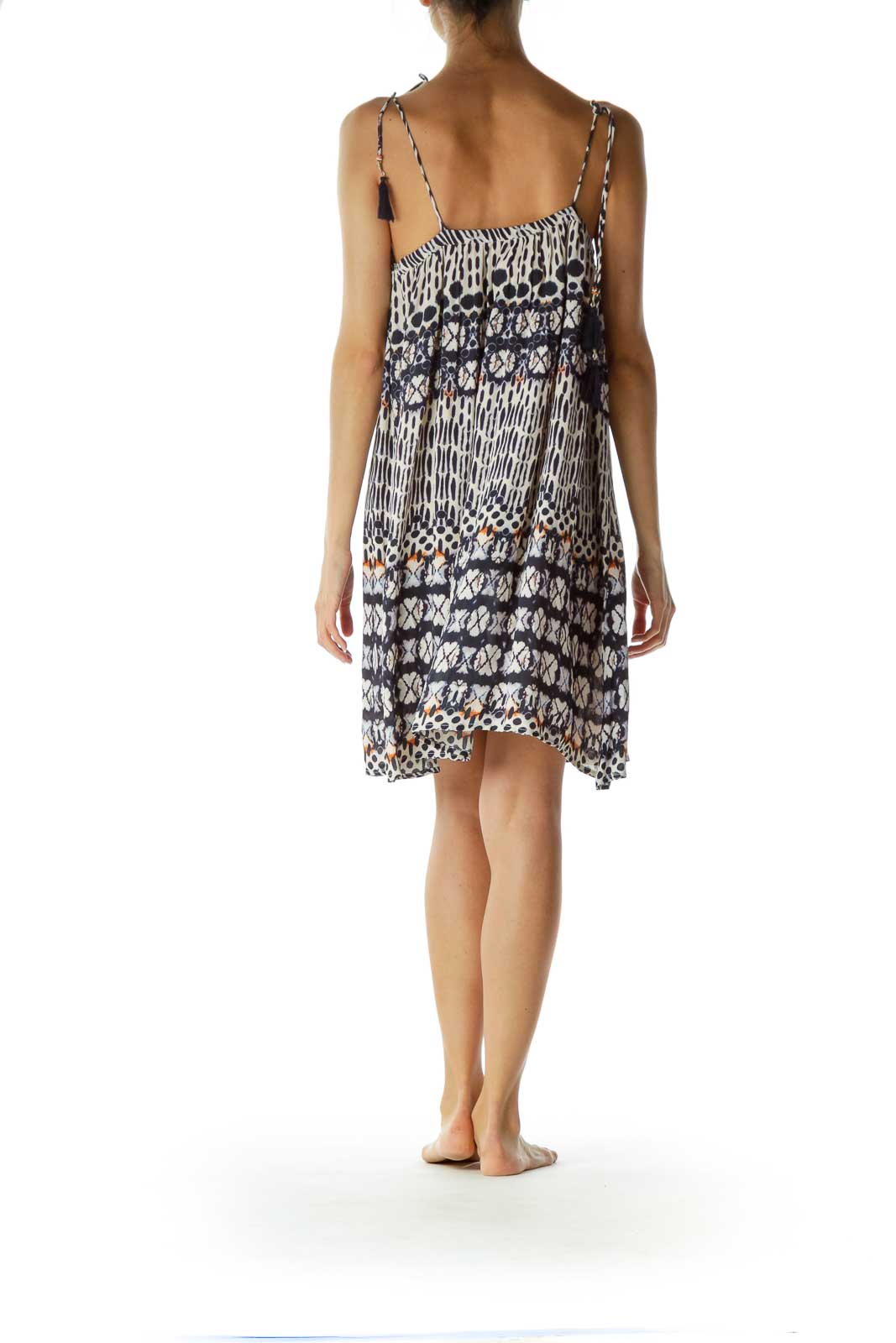 Navy Beige Print Tent Dress