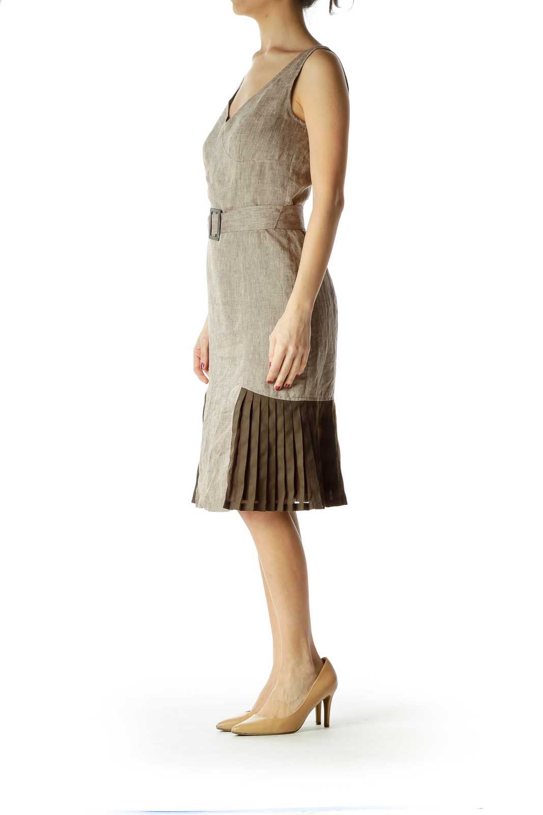 Brown Empire Waist Linen Silk Dress