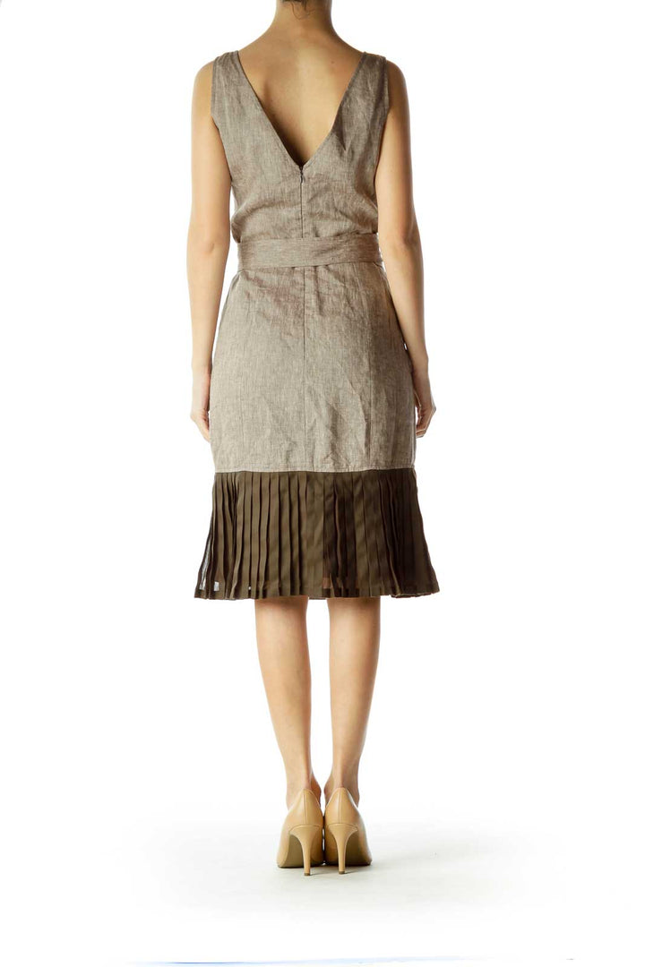 Brown Empire Waist Linen Silk Dress