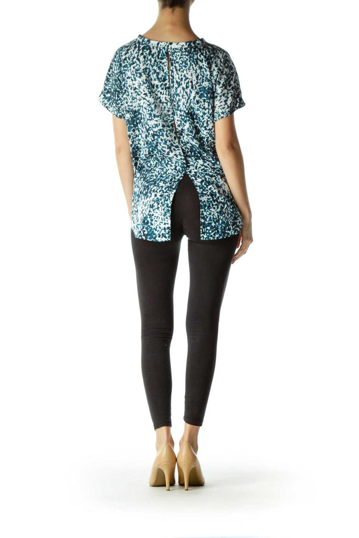 Blue Cream Print Cut-Out Blouse