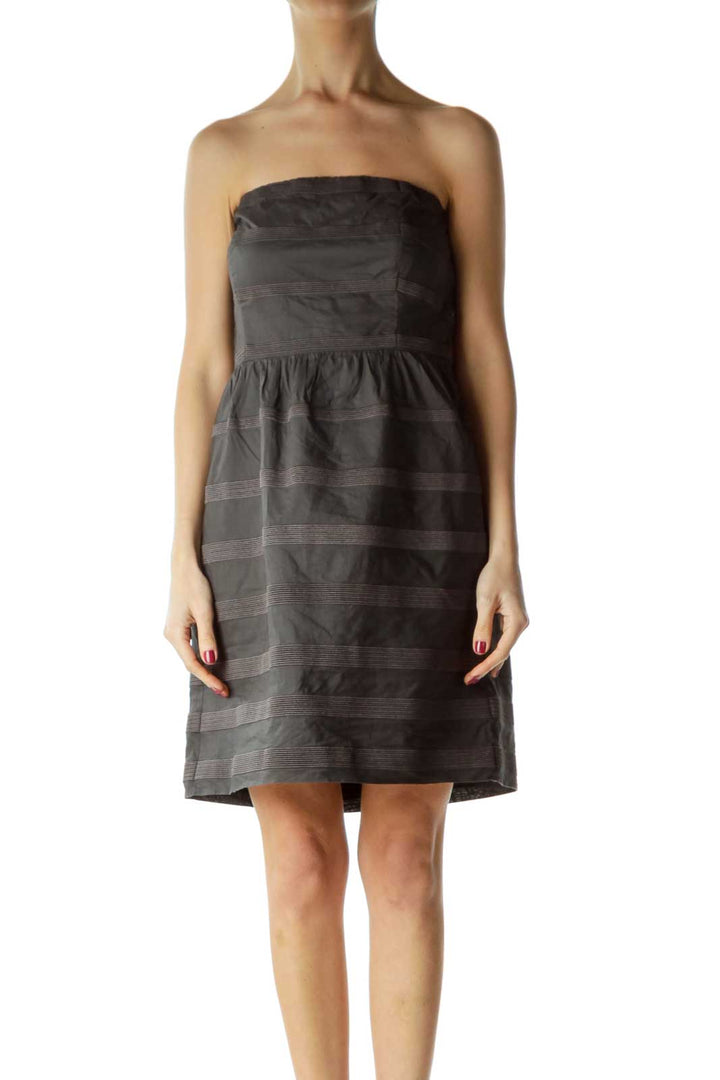 Gray Striped Strapless Dress