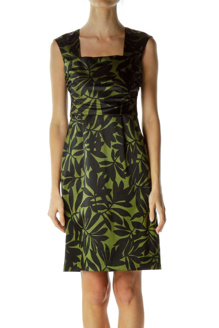 Green Leaf Print Sheath Dress