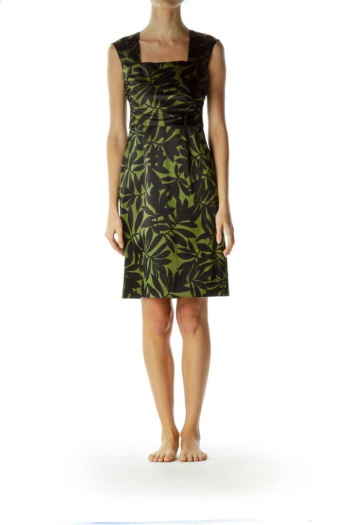 Green Leaf Print Sheath Dress