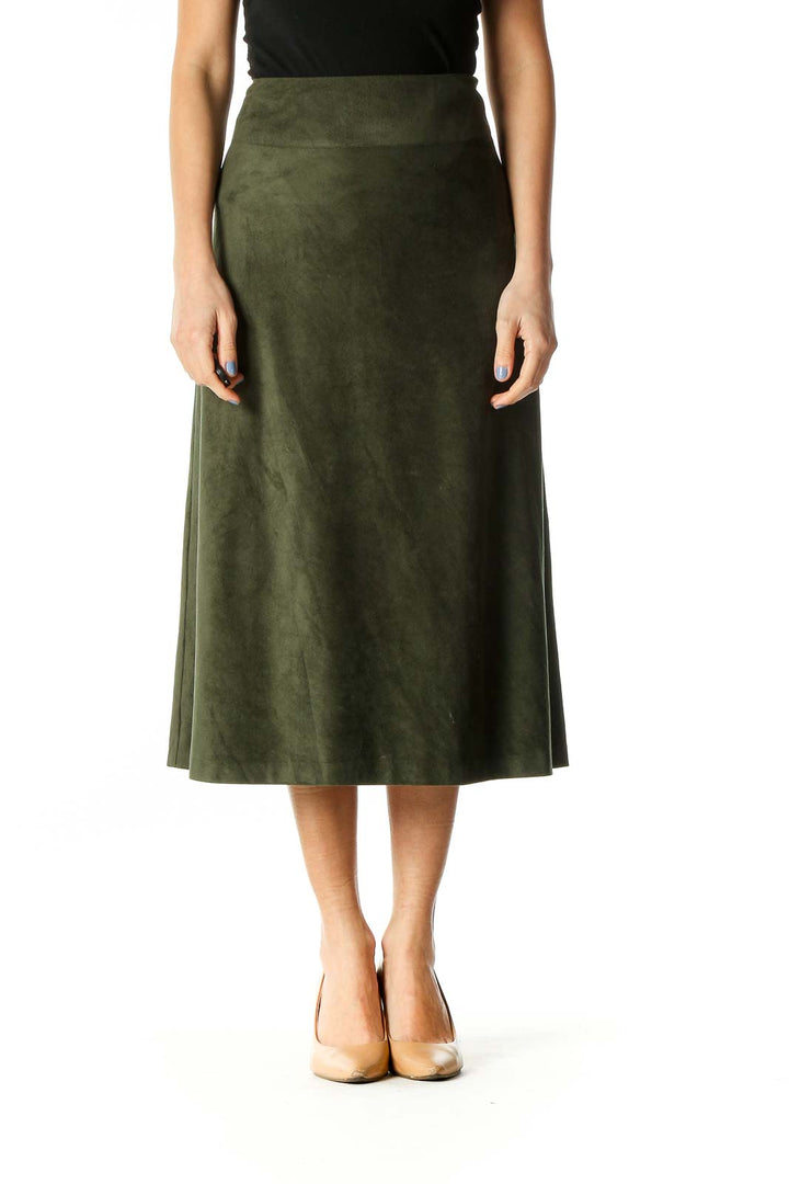 Green Faux Suede Flared Skirt