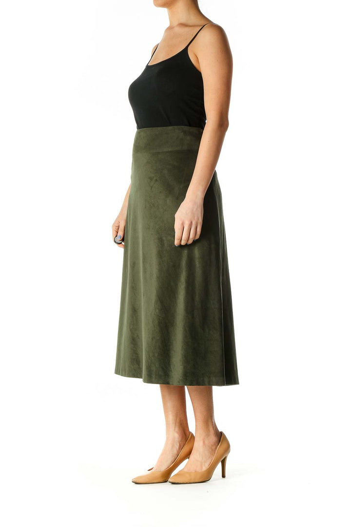 Green Faux Suede Flared Skirt