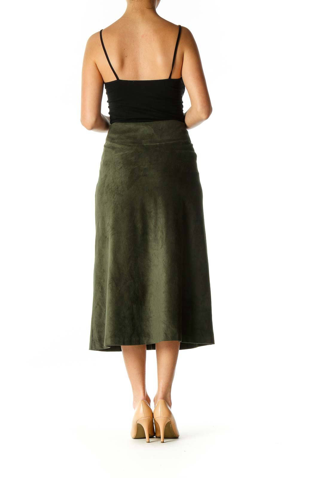 Green Faux Suede Flared Skirt