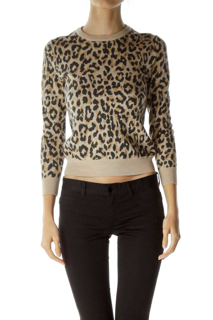 Brown Leopard Print Merino Wool Sweater