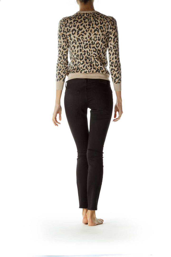 Brown Leopard Print Merino Wool Sweater