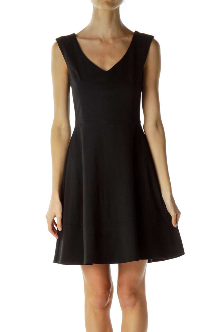 Black V-Neck A-line Dress