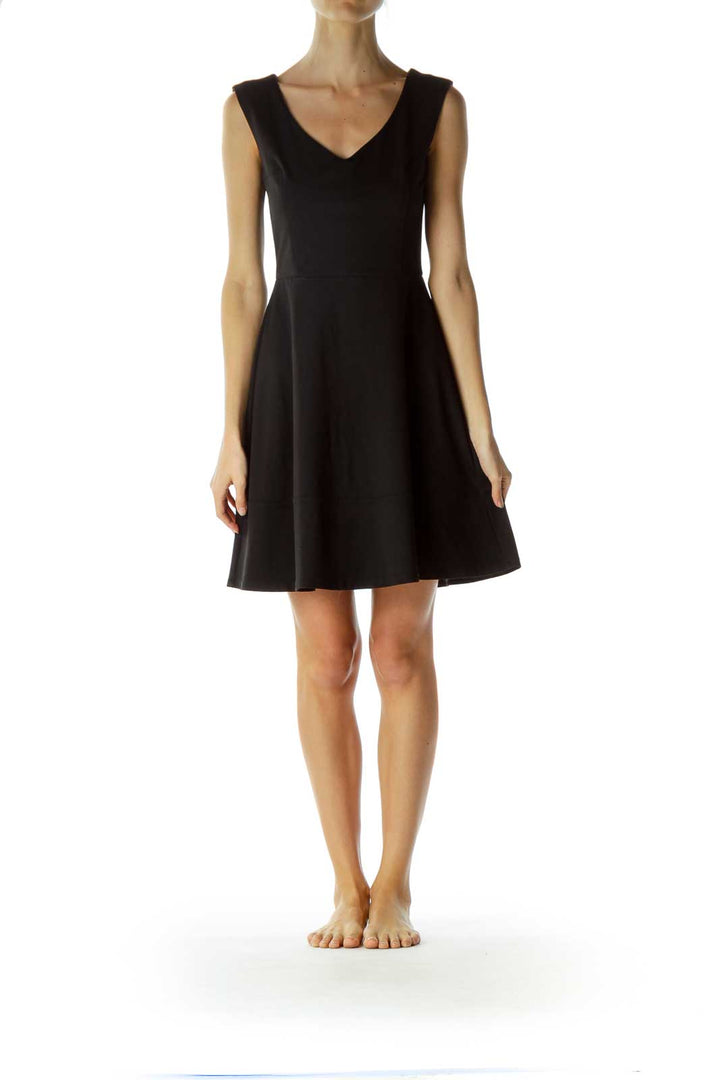 Black V-Neck A-line Dress