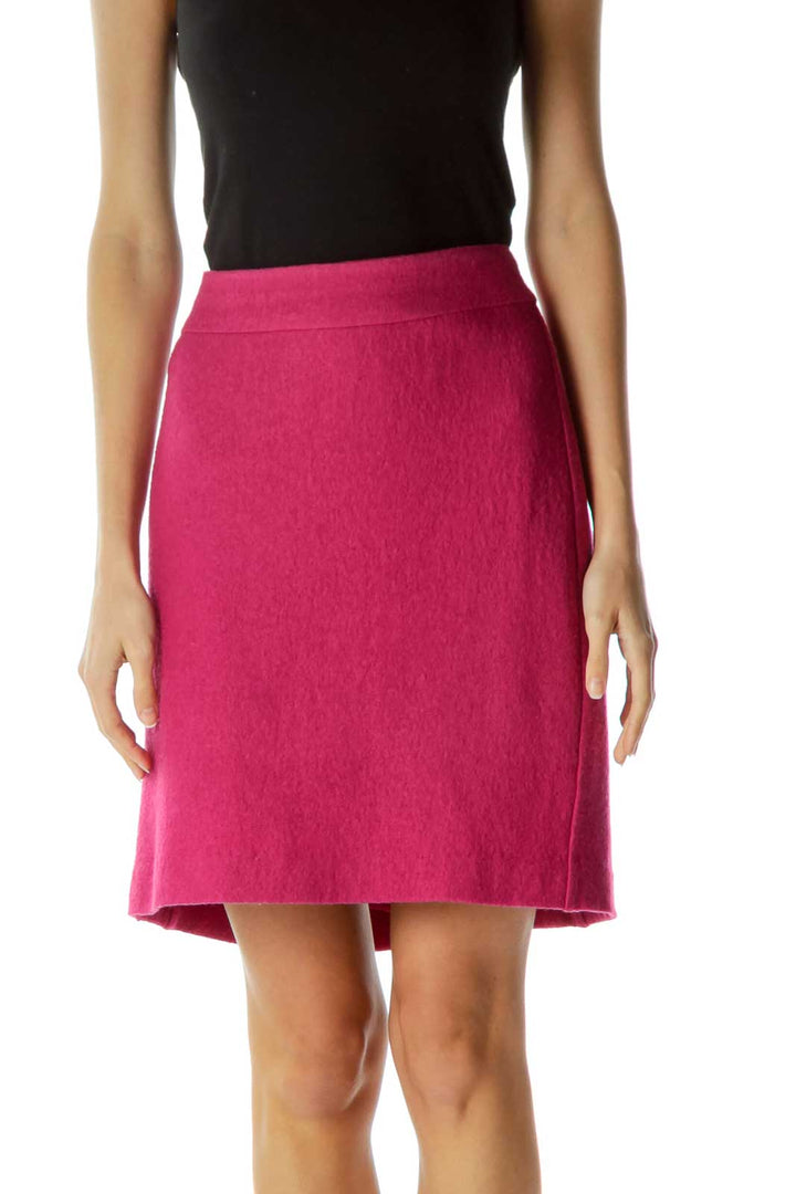 Pink Textured Back Zipper and Slit A-Line Skirt