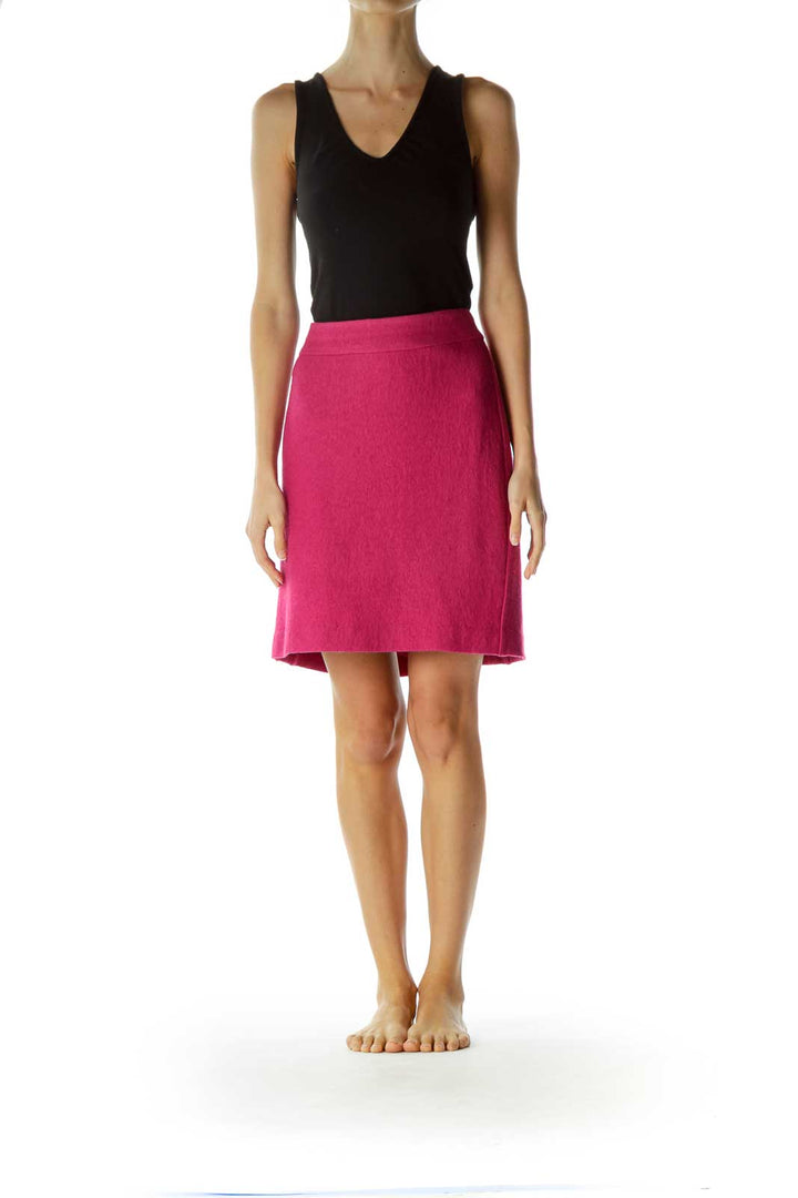 Pink Textured Back Zipper and Slit A-Line Skirt