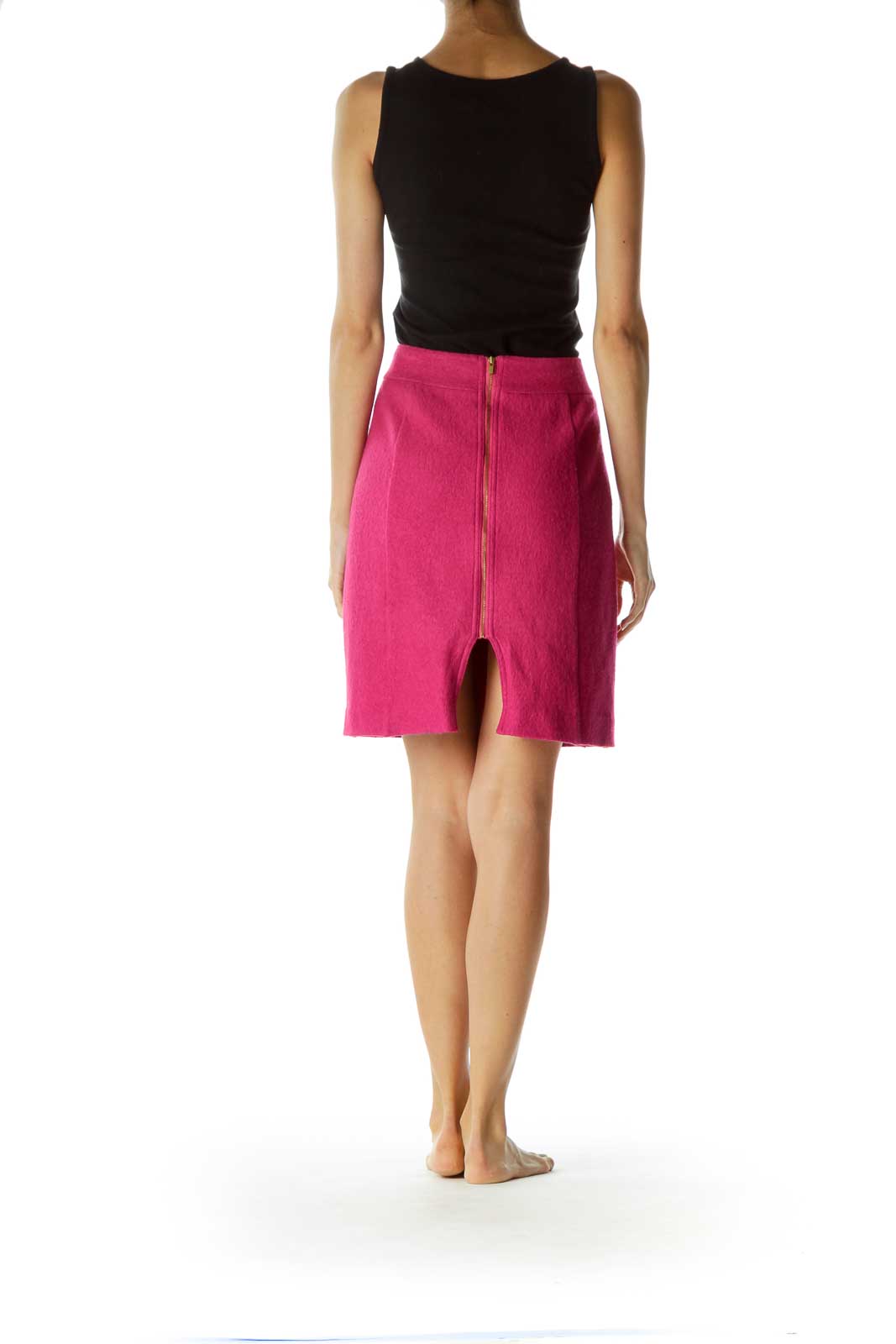 Pink Textured Back Zipper and Slit A-Line Skirt