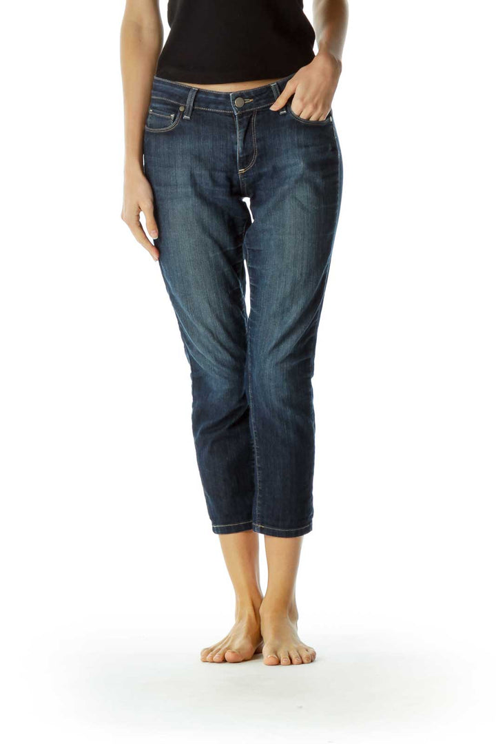 Blue Denim Straight Leg Ankle Pants