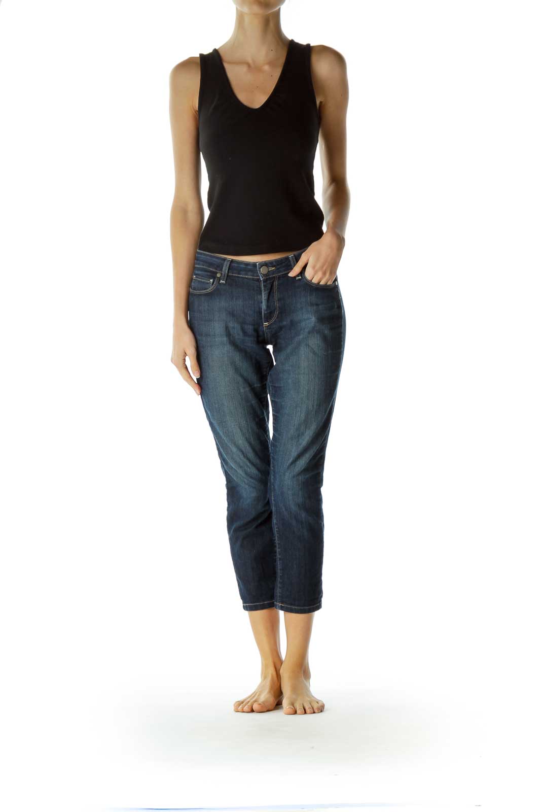 Blue Denim Straight Leg Ankle Pants