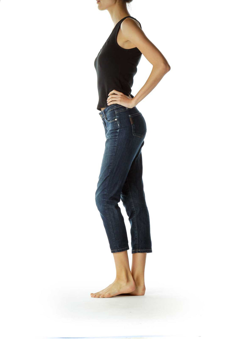 Blue Denim Straight Leg Ankle Pants