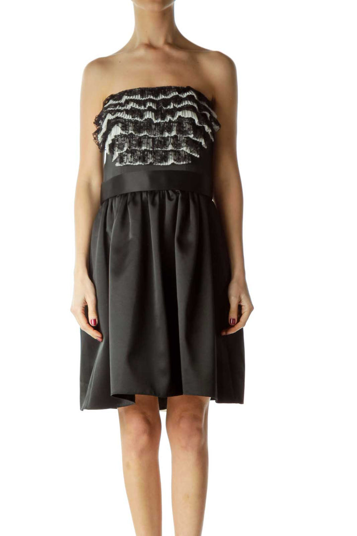 Black Chest Ruffled Strapless Cocktail Dress