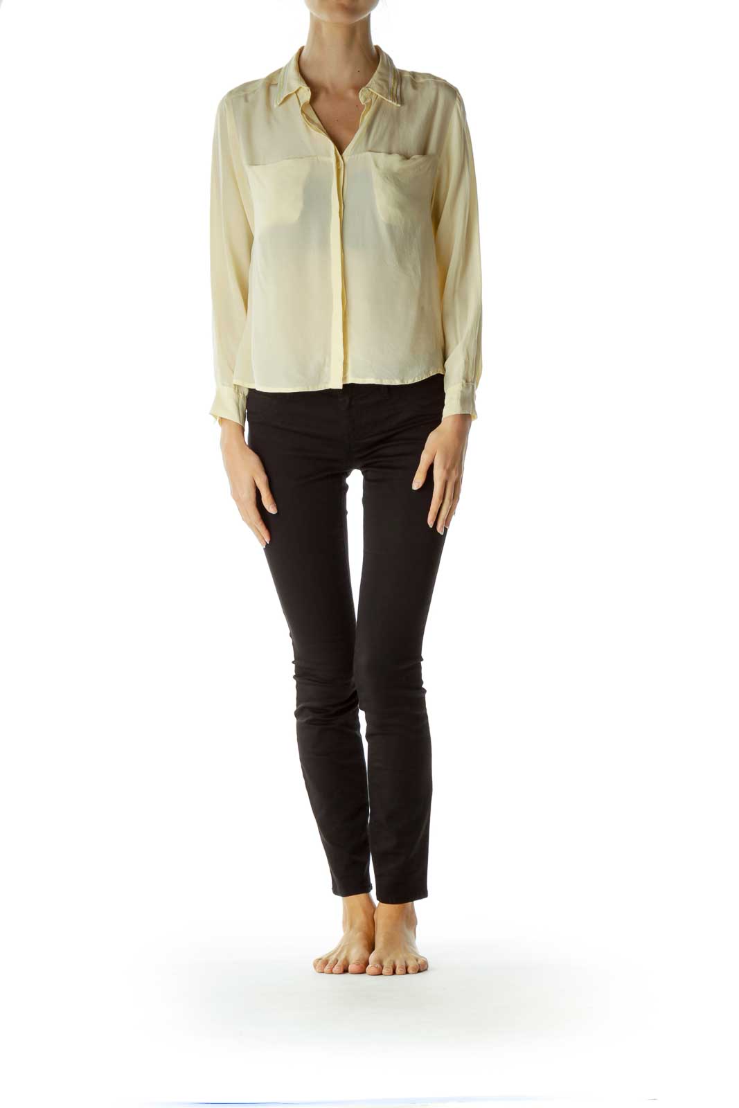 Yellow Gold Collared Long Sleeve Blouse