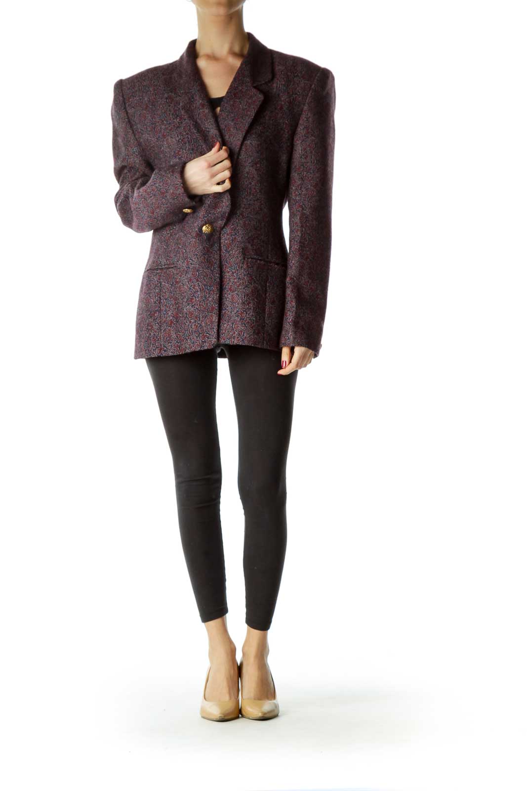 Purple Navy Paisley Print Wool Blazer