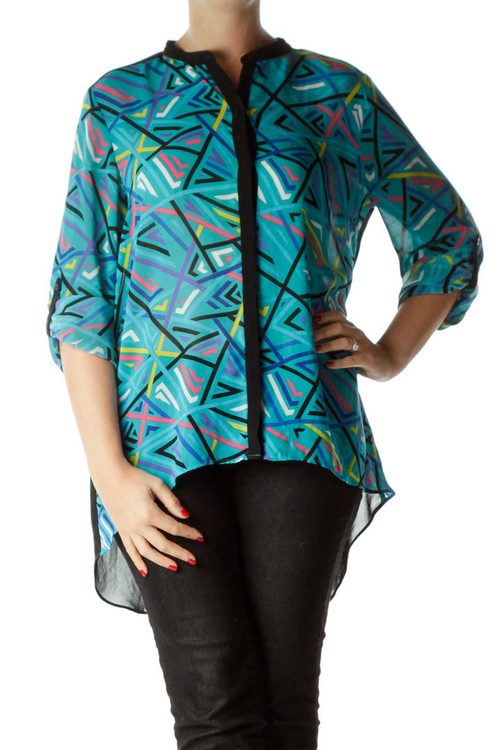 Multicolored Printed Buttoned High-Low Shirt