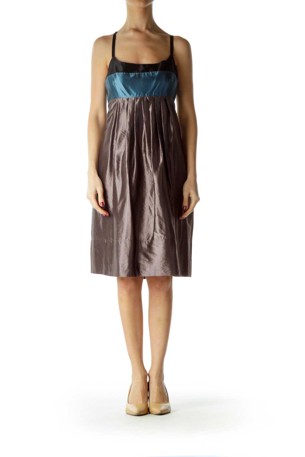 Gray Color Block Empire Waist Dress