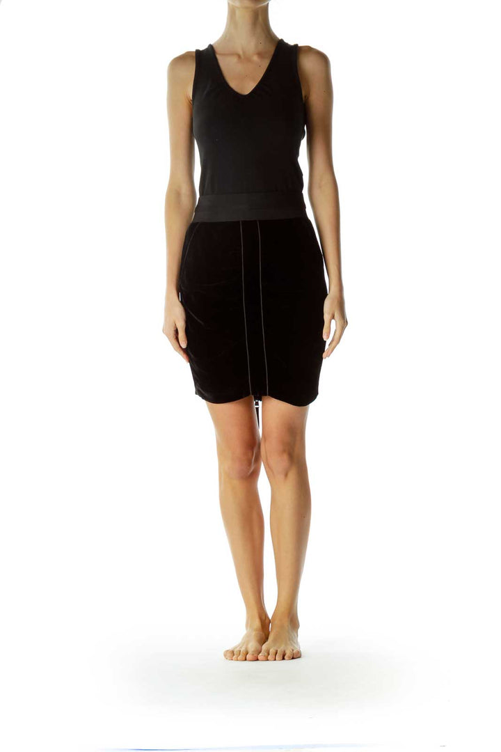 Black Velvet Elastic Waist Pencil Skirt