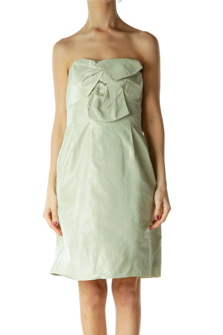 Green Shiny Cocktail Dress with Bow