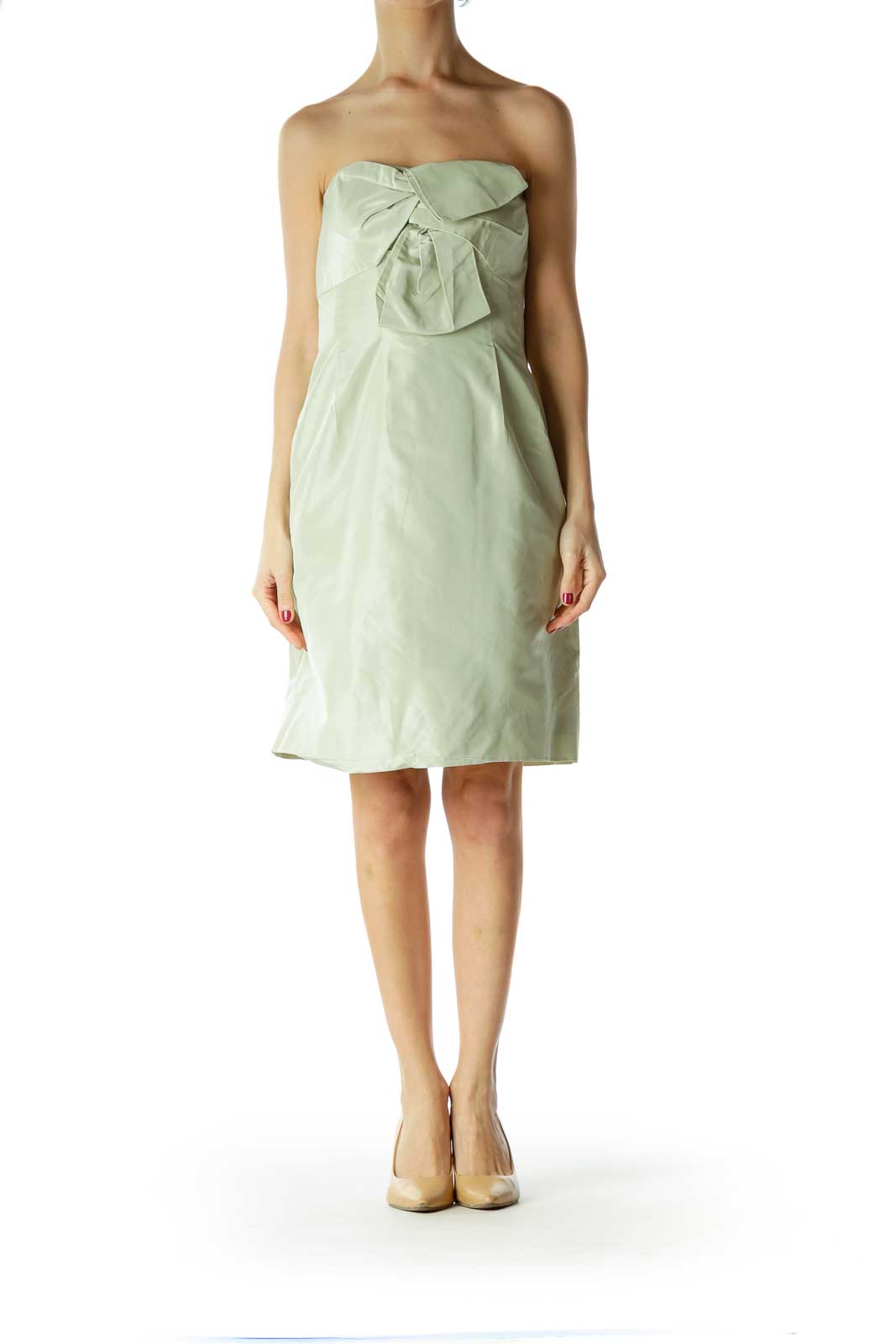 Green Shiny Cocktail Dress with Bow