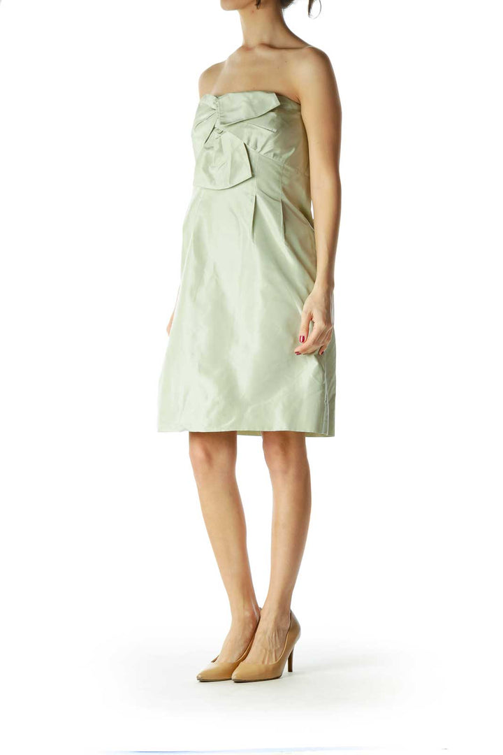 Green Shiny Cocktail Dress with Bow