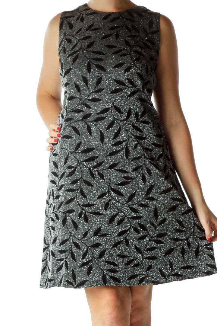 Black Metallic Printed Evening Dress