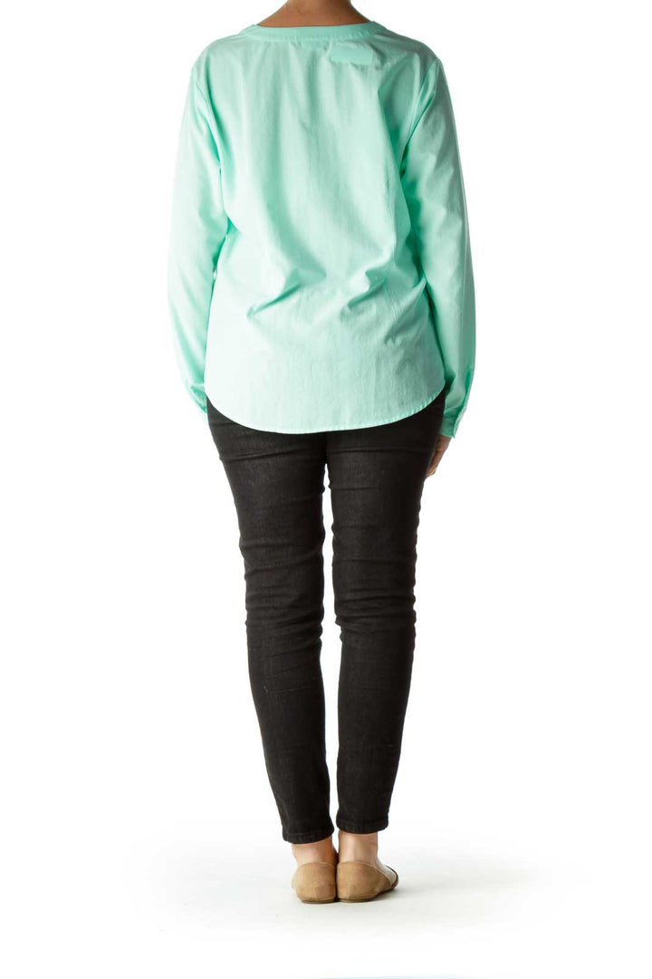 Green Buttoned Crew Neck Blouse