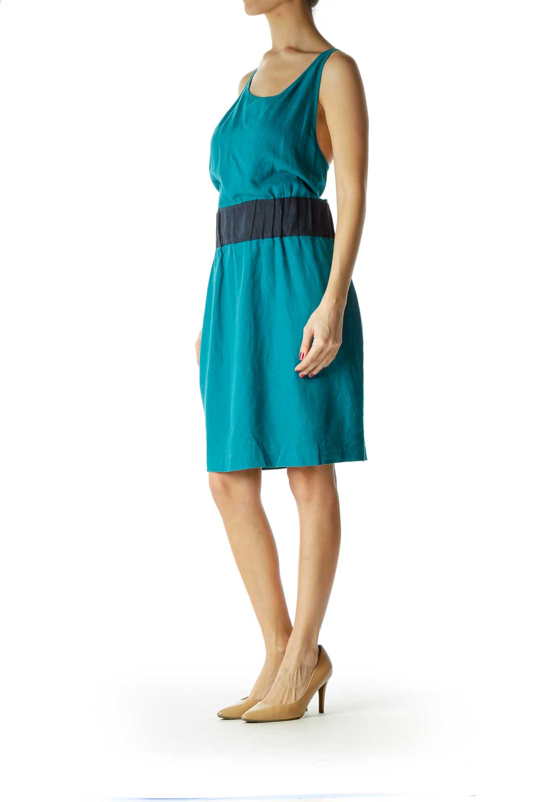 Blue Sleeveless Elastic Waist Day Dress