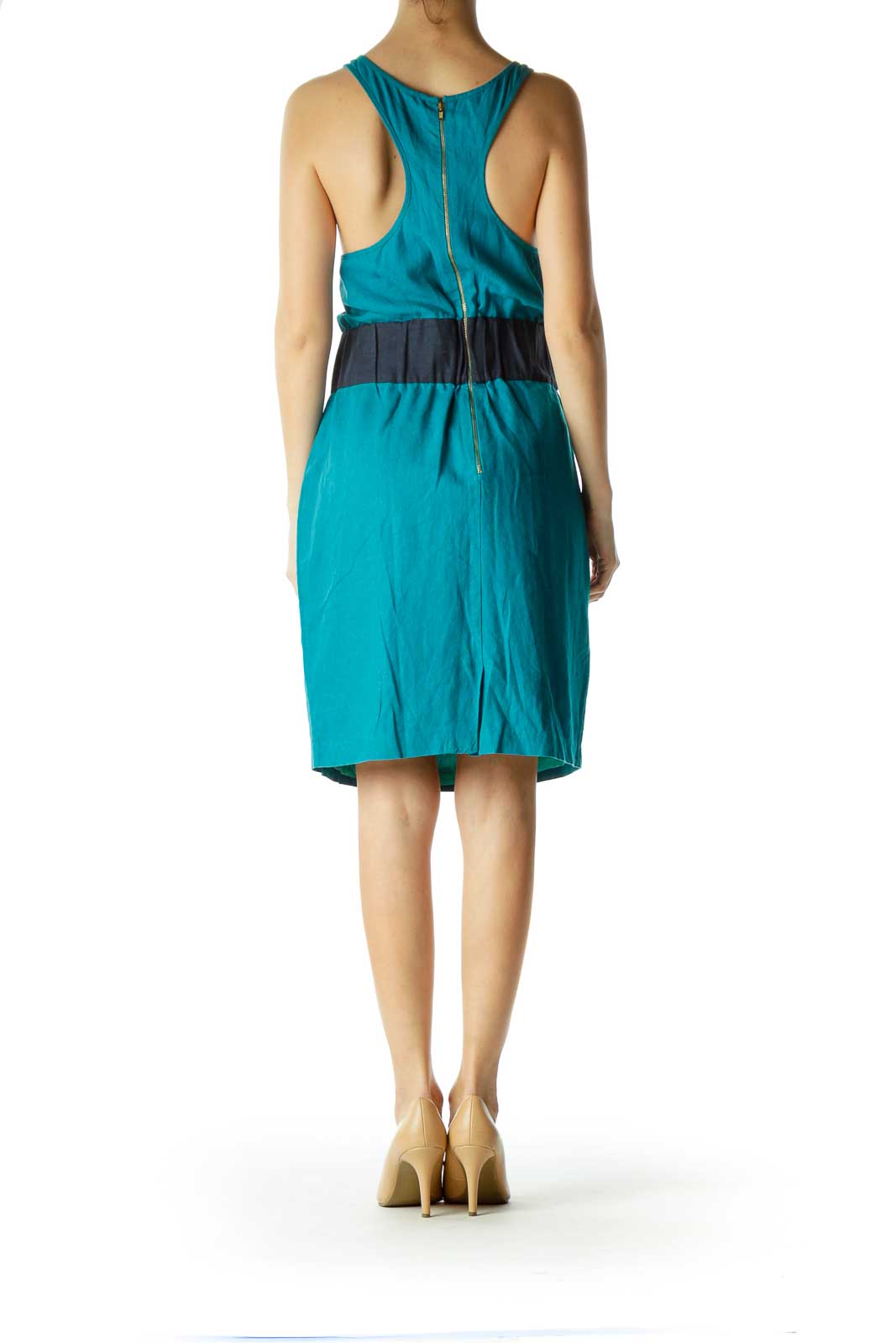 Blue Sleeveless Elastic Waist Day Dress