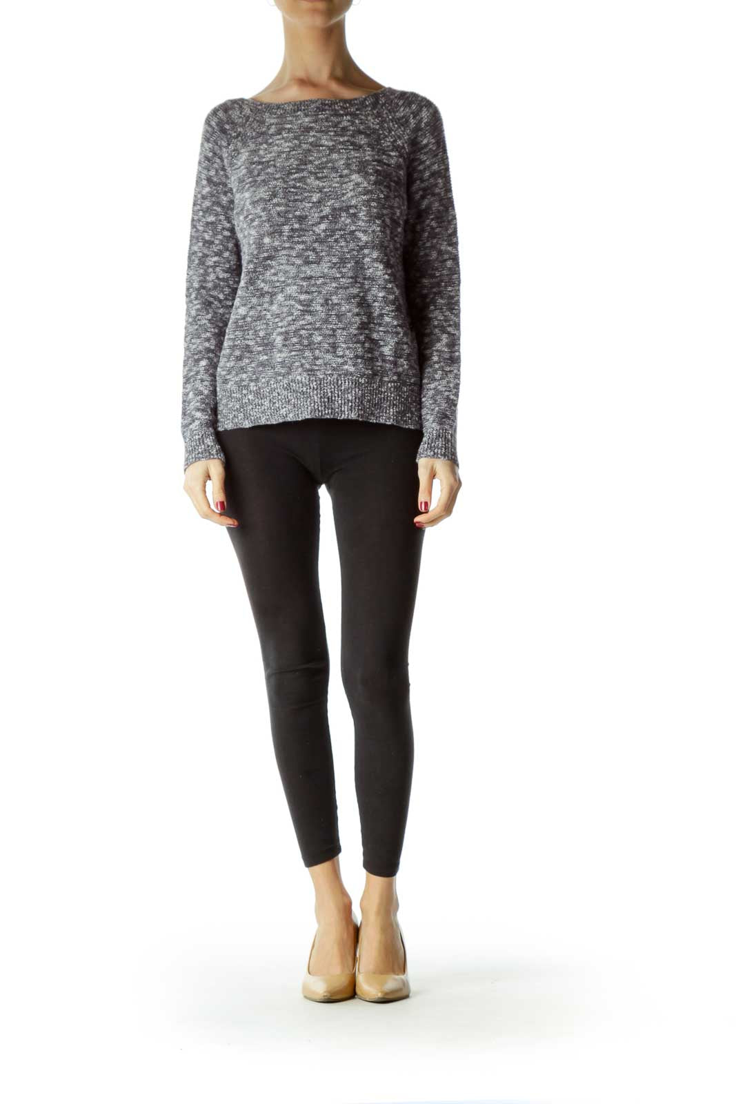 Gray Round Neck Mottled Sweater