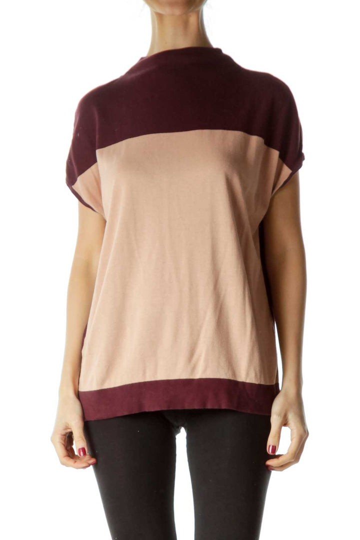 Purple Pink Color Block Turtleneck Knit Top