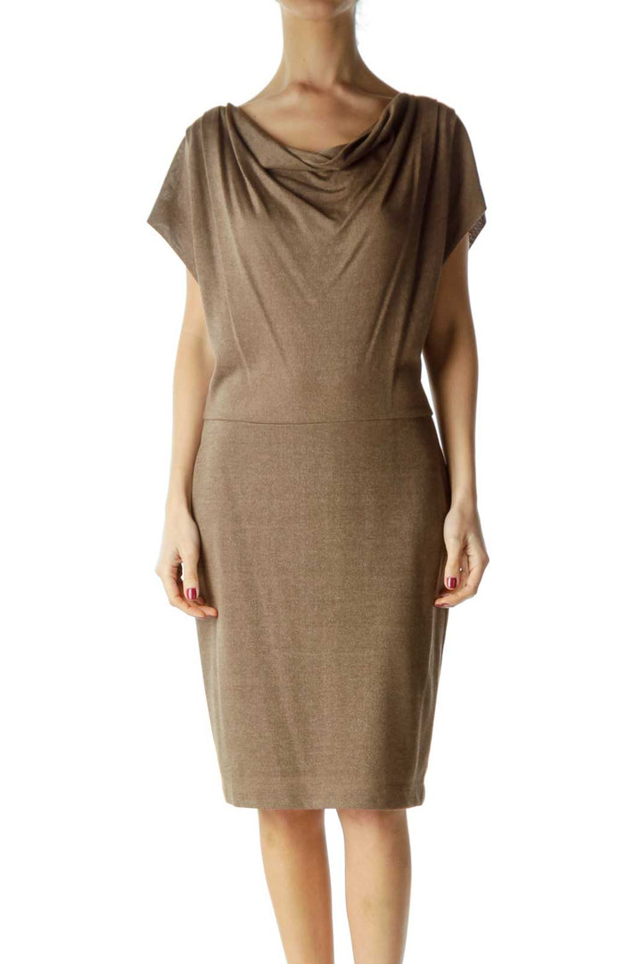 Beige Sheer Slim Short Sleeve Knit Dress