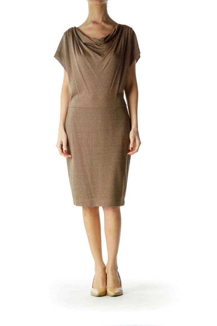 Beige Sheer Slim Short Sleeve Knit Dress