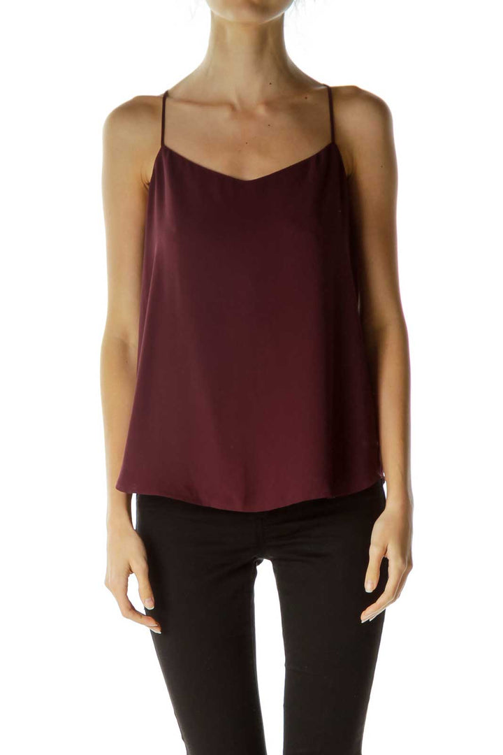 Burgundy Flared Spaghetti Strap Blouse