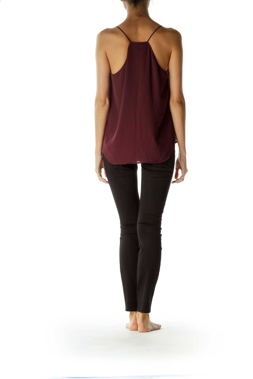 Burgundy Flared Spaghetti Strap Blouse