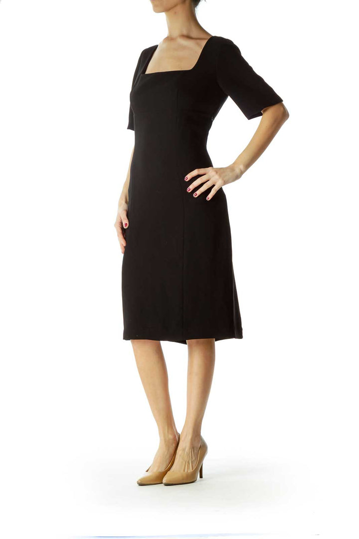 Black Short Sleeve Empire Waist Work Dress