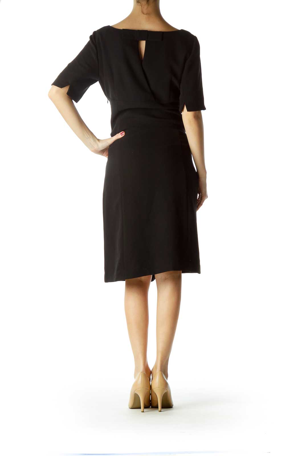 Black Short Sleeve Empire Waist Work Dress