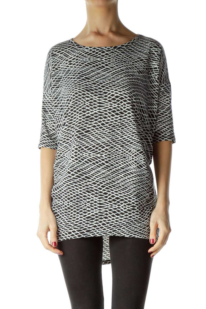 Black White Print Round Neck Tunic