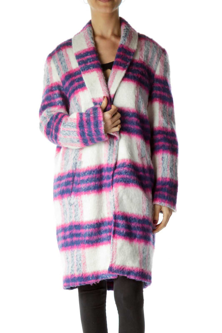 Pink Blue White Plaid Oversize Coat