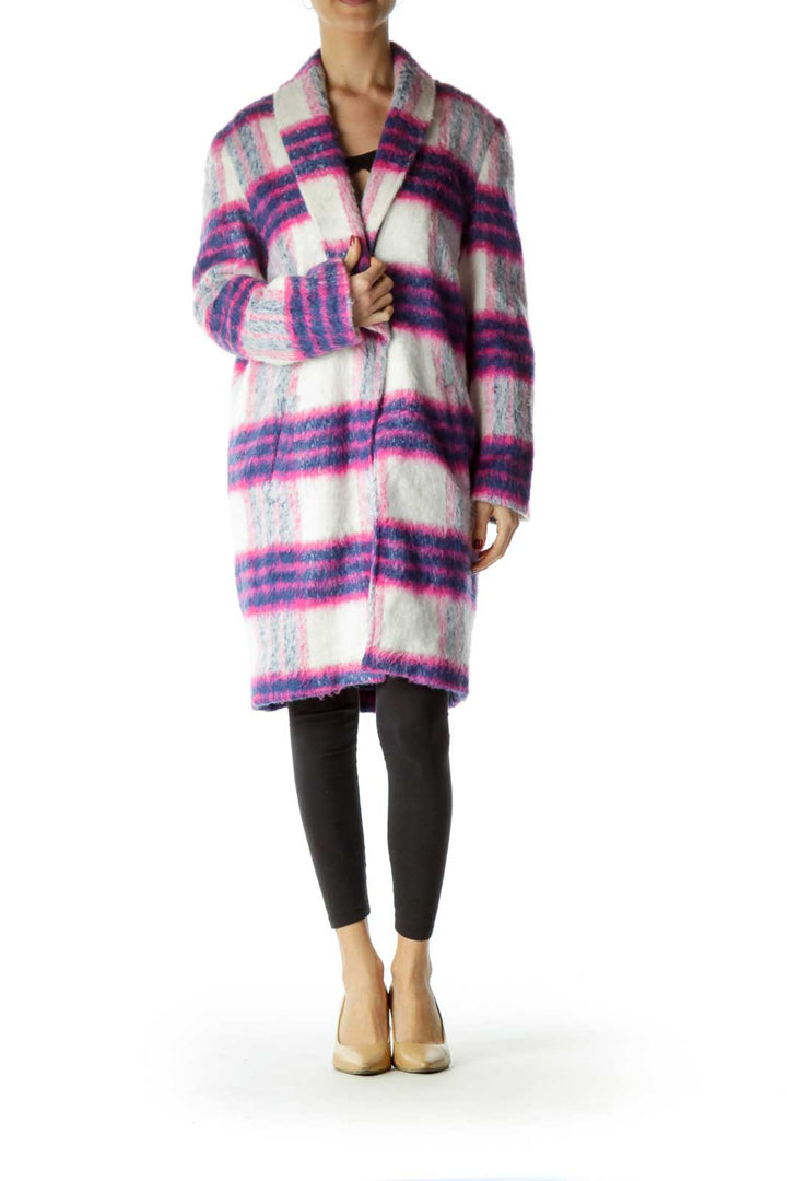 Pink Blue White Plaid Oversize Coat