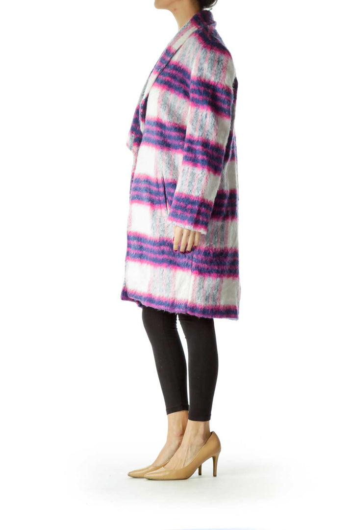 Pink Blue White Plaid Oversize Coat