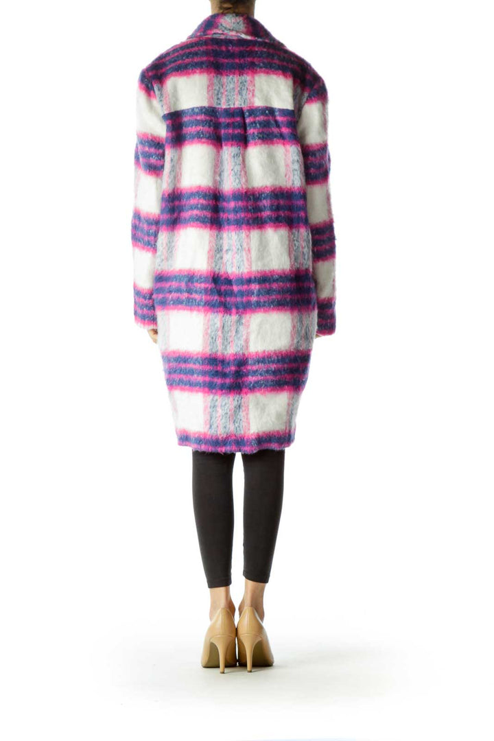 Pink Blue White Plaid Oversize Coat